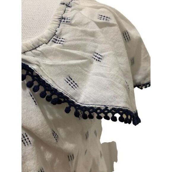 Lucky Brand Womens Top Off The Shoulder Crochet Trim White Navy Size Small NWT - Picture 12 of 12